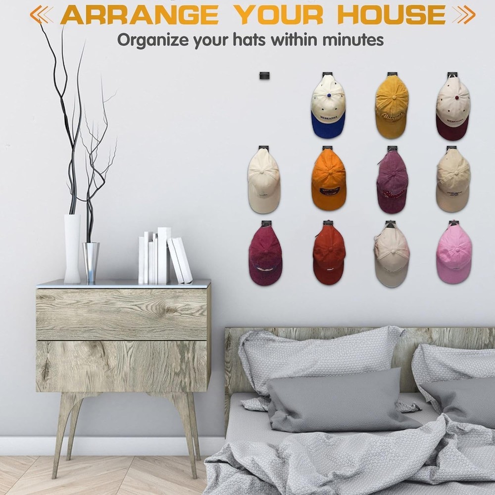 Adhesive Hat Hooks for Wall (16-Pack), Rack 16PCS, ‎16PCS-Black