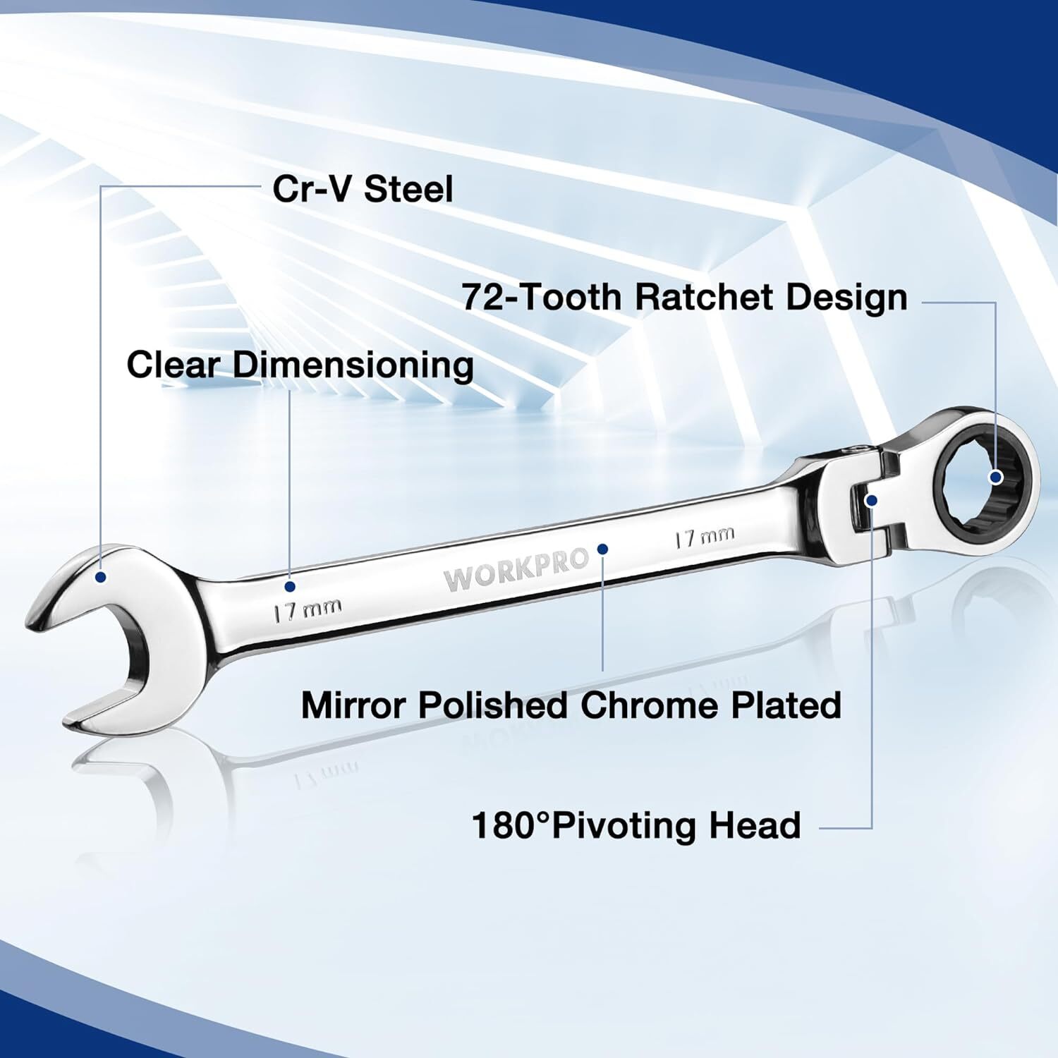 22-Pieces Ratcheting Flex-Head Combination Wrench Set Metric 6-18mm&SAE 1/4-3/4"