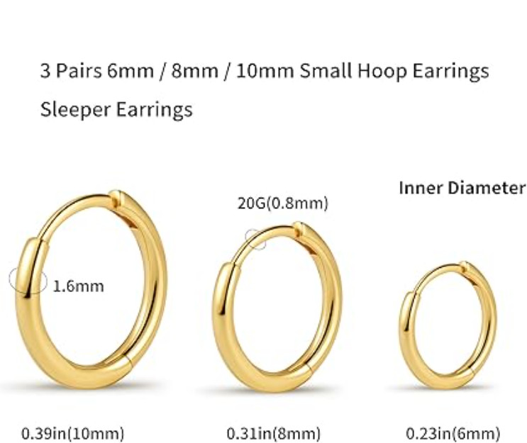 Small Gold Hoops Earrings for Women 14K Mini Gold Huggie Hoop Earrings Set Sl...