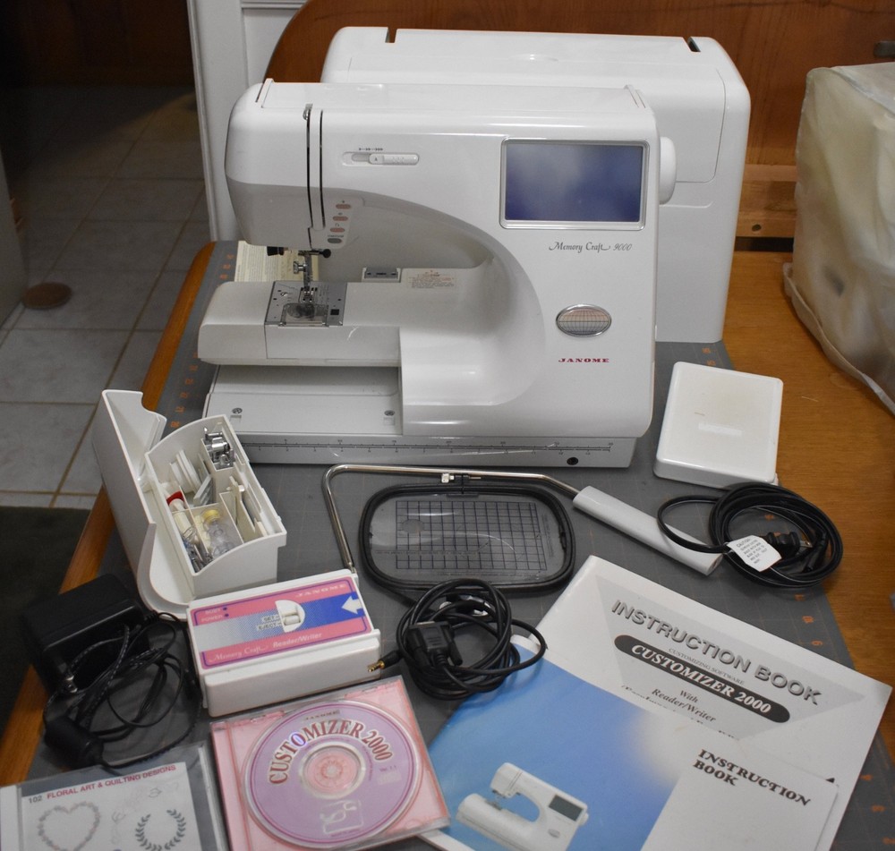 Janome Memory Craft 9000 Sewing Machine with Customizer 2000 Blank Card Extras