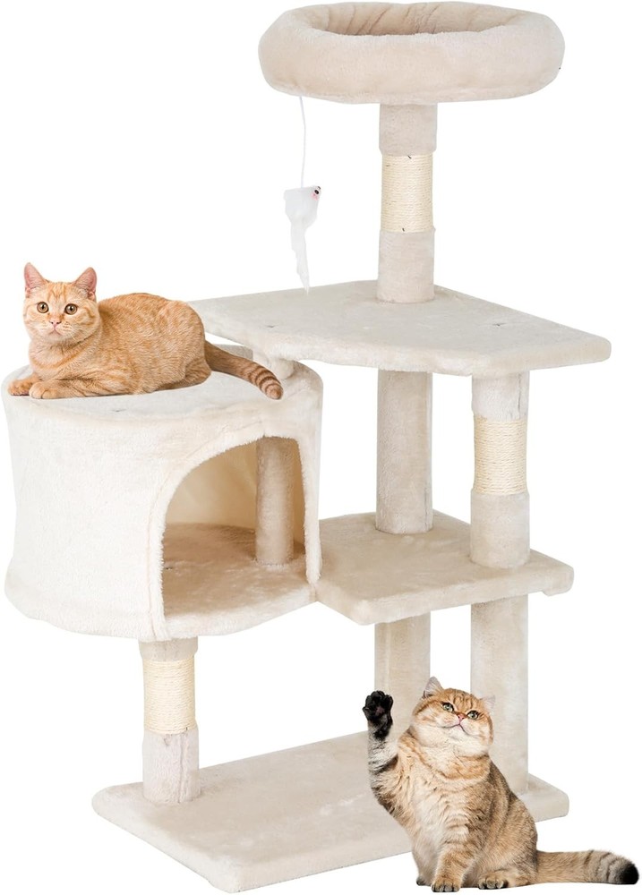 54" Cat Tree Tower Condo w/ Sisal Scratching Posts, Gray, Multi-Level Sturdy