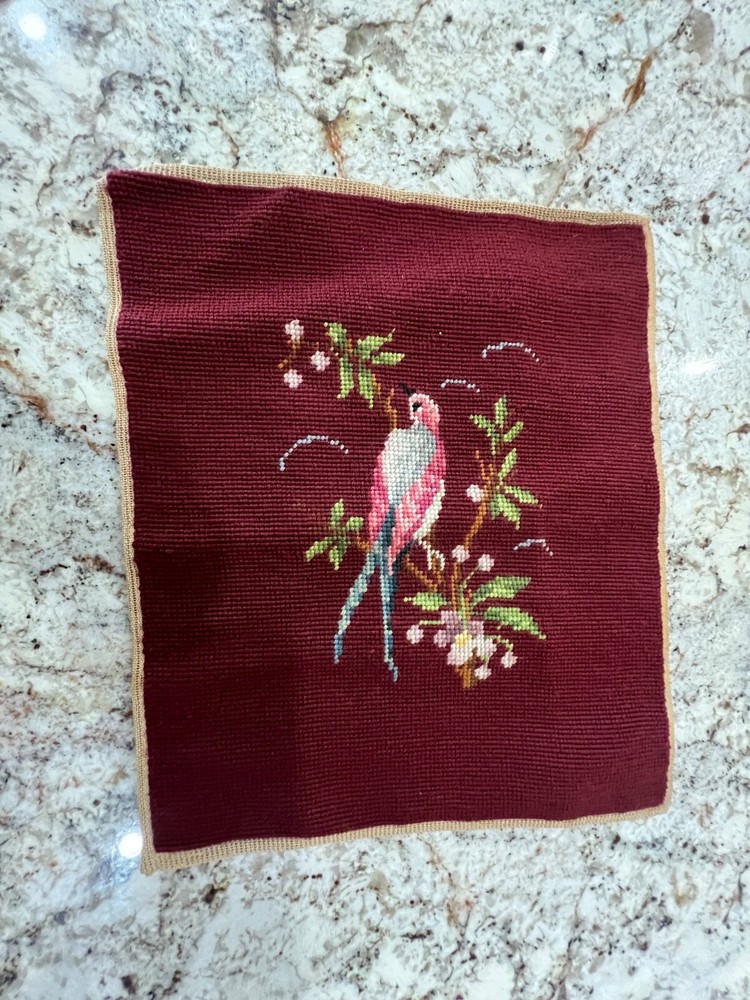 Vintage Needlework Bird Pillow Top 15 x 13"