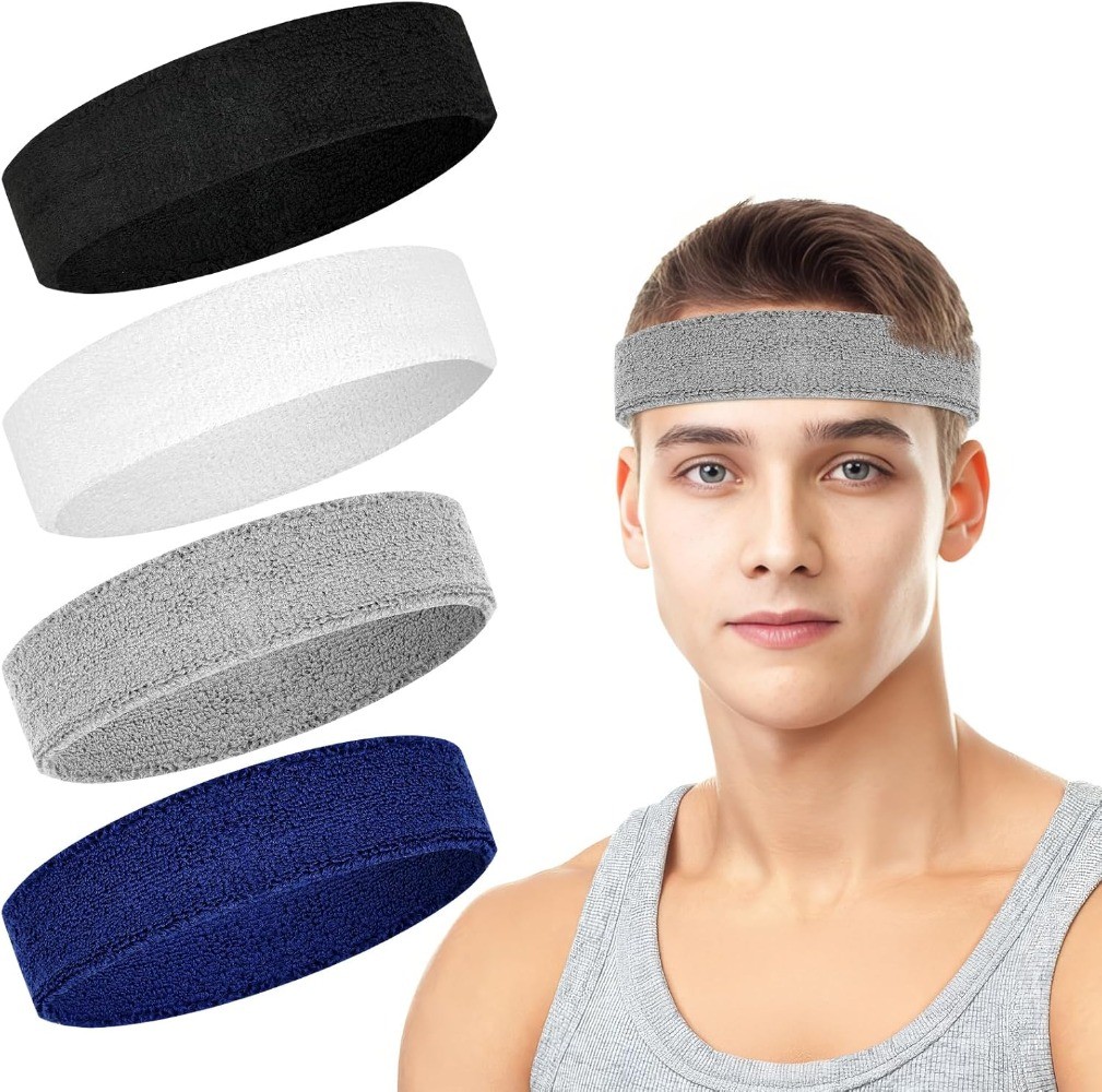 4 Pack Sports Headbands for Men & Women, Moisture Wicking Workout Sweatbands