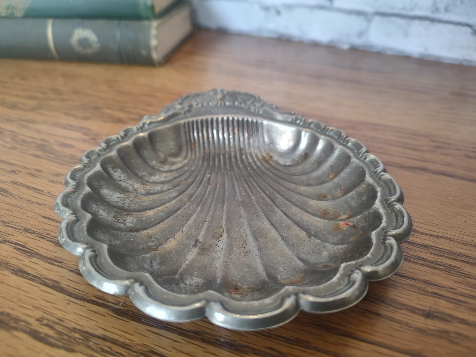 Silver Plate Sea Shell Serving Soap Dish Footed Beach Resort Vtg