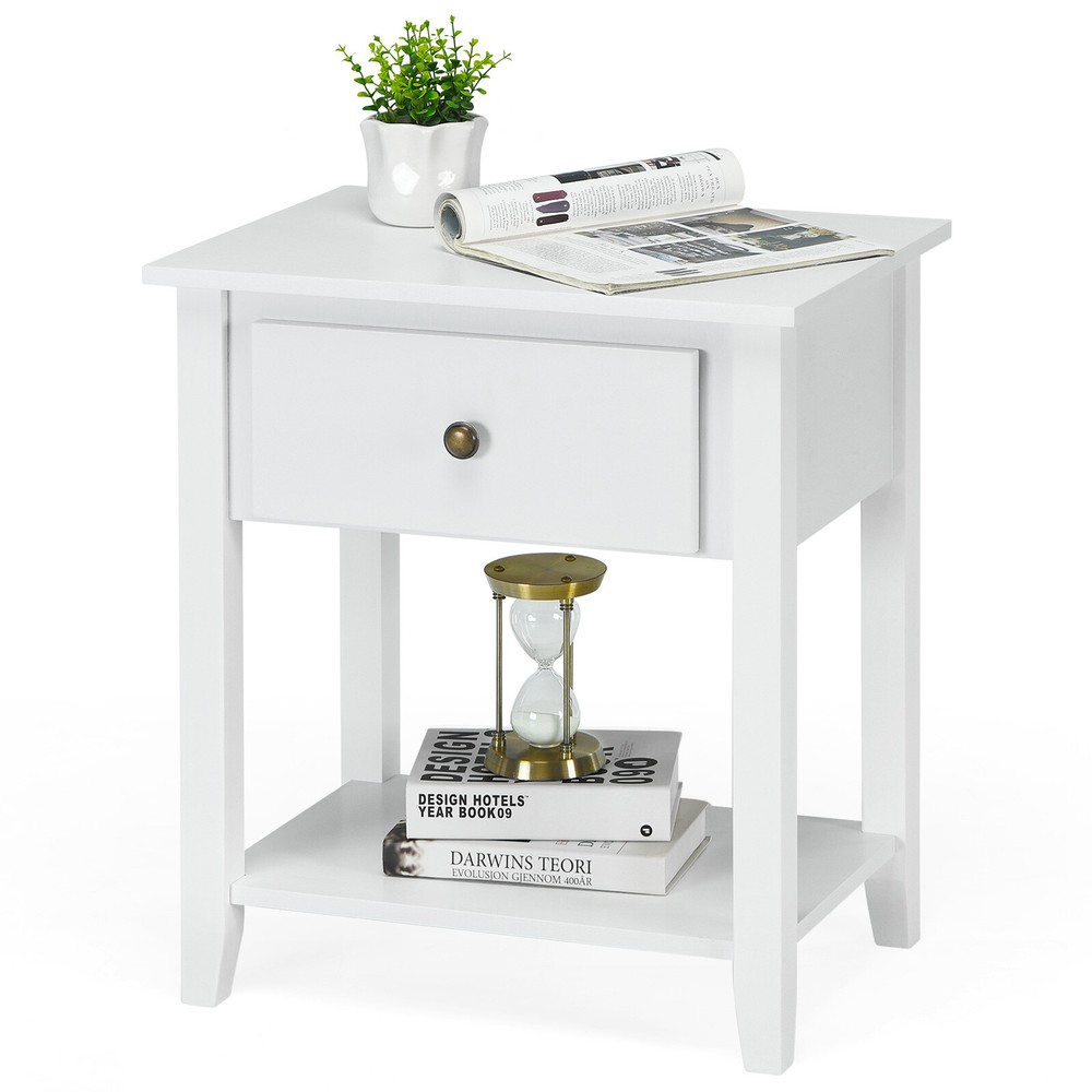 Costway Nightstand Beside Table Chest Sofa Table End Table Accent Table White