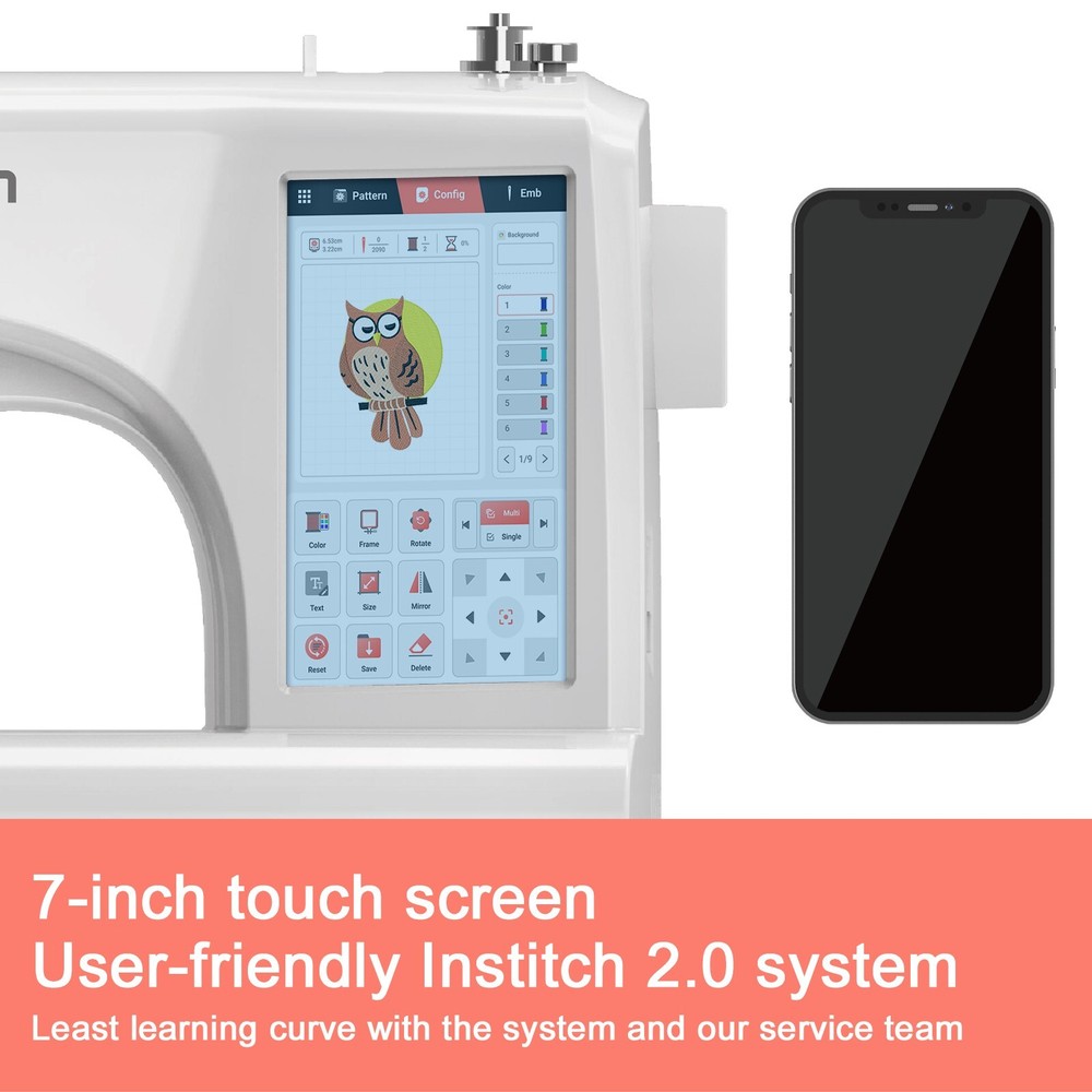 Poolin EOC05 4 x 9.2" Computerized Embroidery Machine 7'' Large LCD Touch Screen