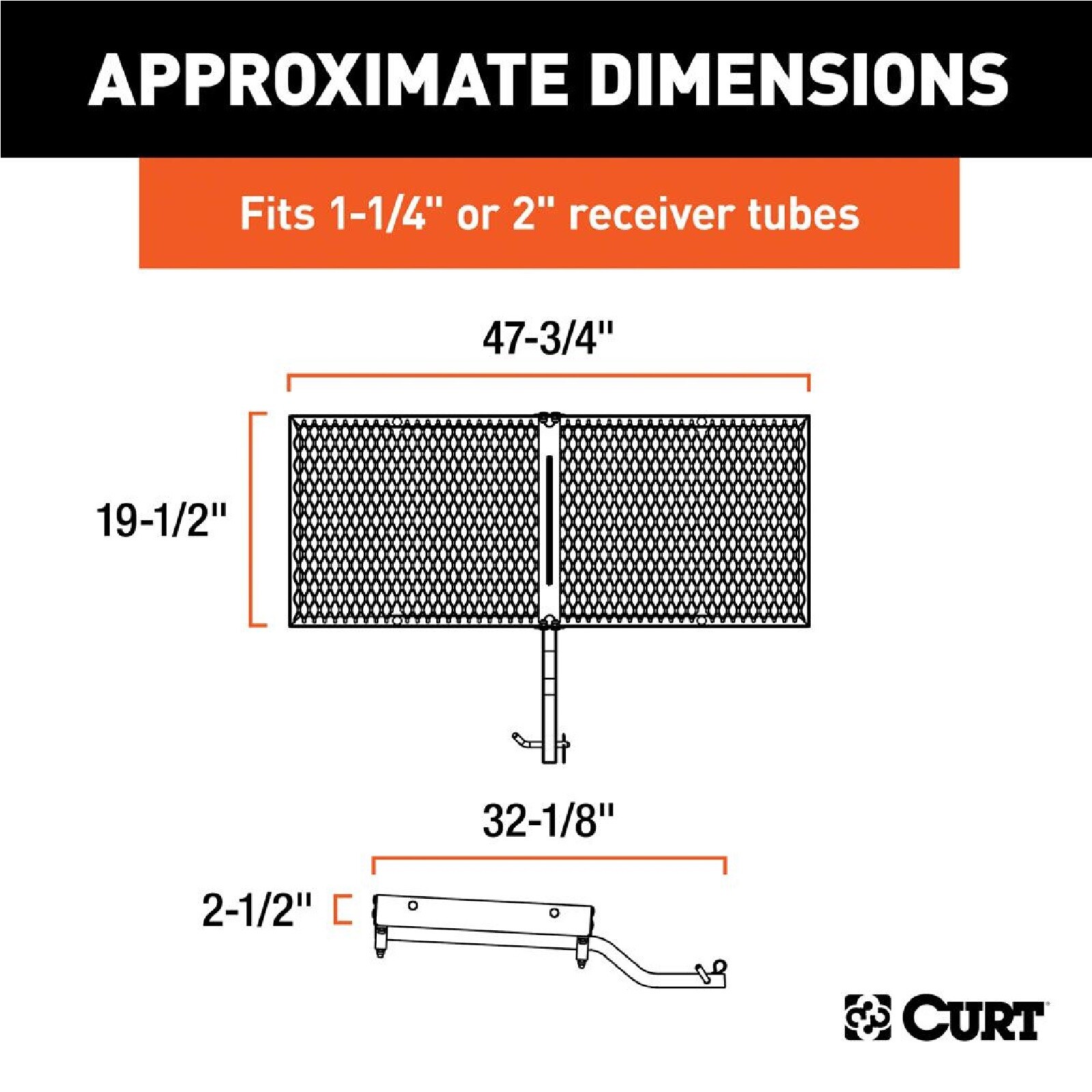 Curt 18110 Fixed 48"x20" Tray Style Cargo Carrier for 1-1/4" Receiver Tube