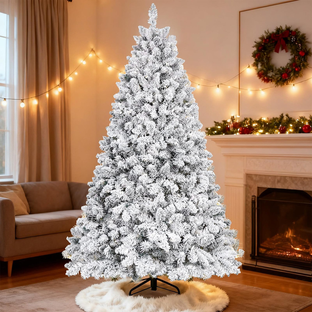 7 ft Snow Flocked Artificial Full Christmas Tree Pine Tree with 1124 Branch Tips