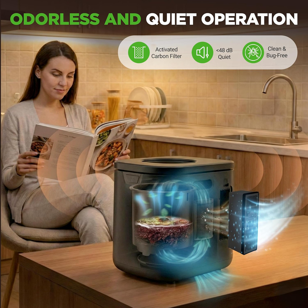 4 Quart Electric Kitchen Composter | Smart Countertop Composter Includes 2 Odorl