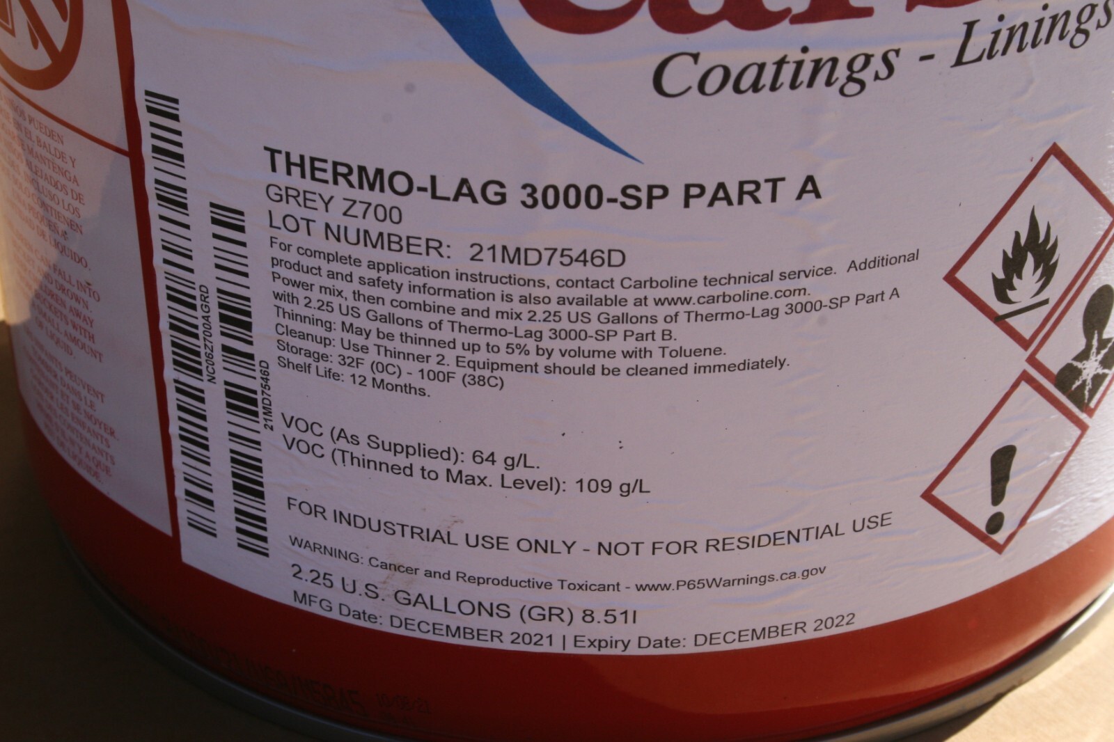 Carboline Thermo-Lag 3000-SP Part A Fireproof Coating 2.25GL - Grey