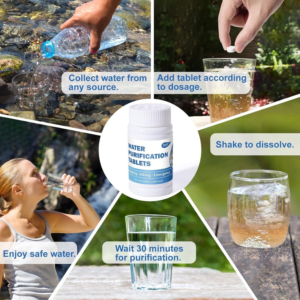 Water Tablets Purification for Drinking (100 Count) - Water Filtration System Su