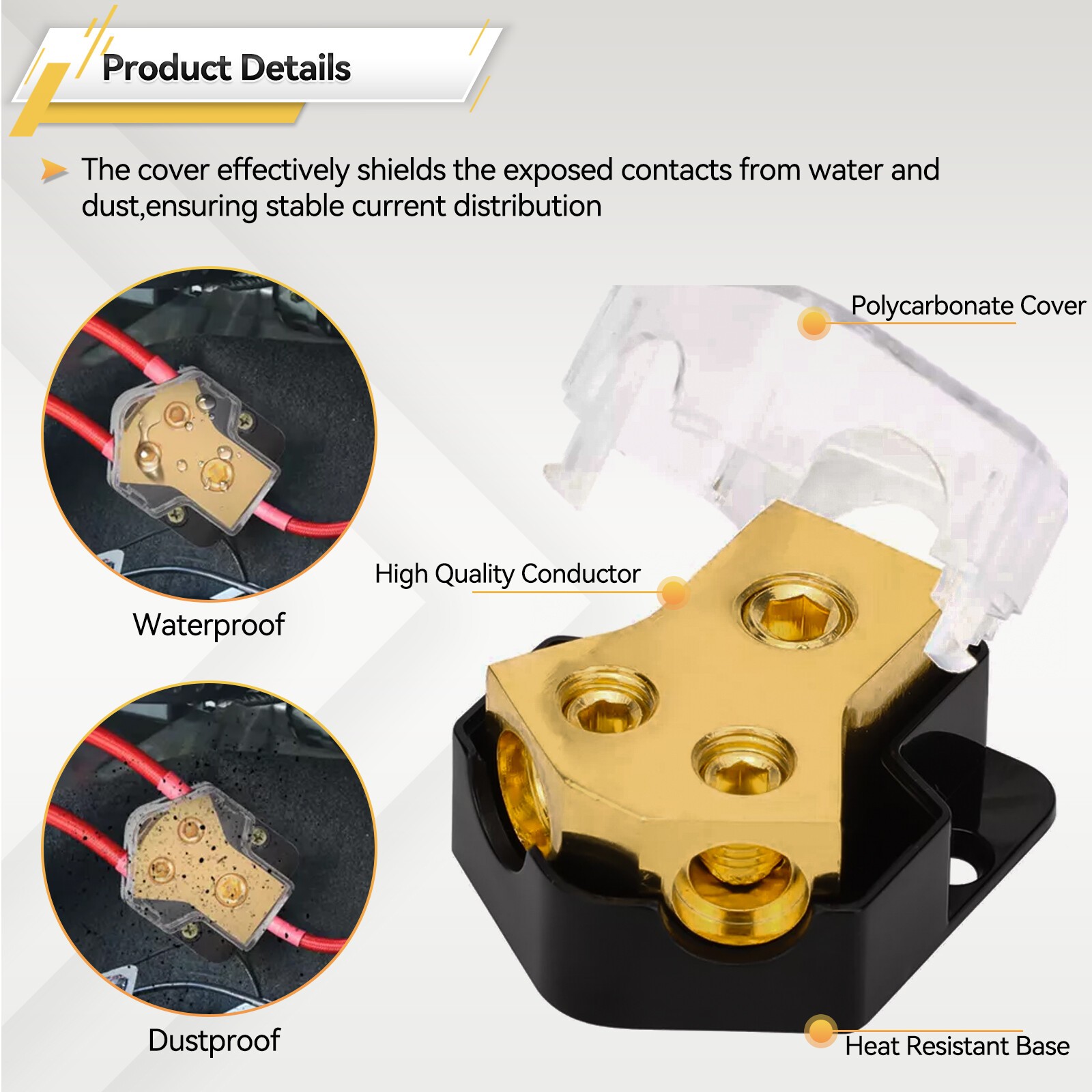 2Pcs Car Audio Splitter Amp Distribution Power 0/2/4 Gauge In 4/ 6/ 8 Gauge Out