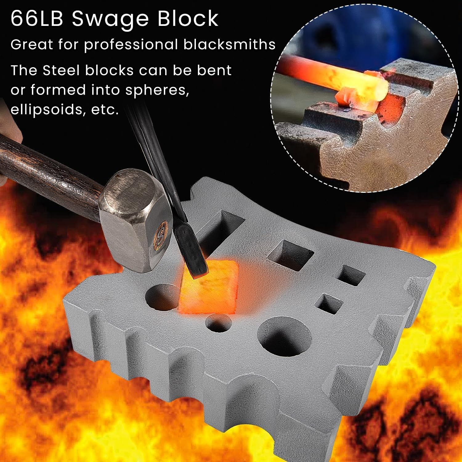 66 Blacksmith Swage Block for Metal Shaping, Dome & Oval Forms, Flat Base