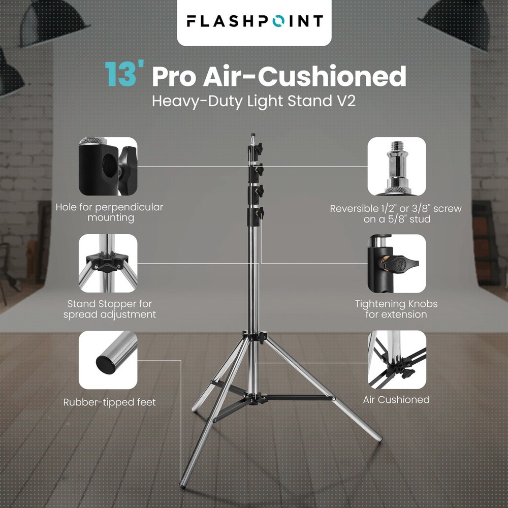 Flashpoint Pro Heavy-Duty Air-Cushioned Light Stand (Chrome, 13')
