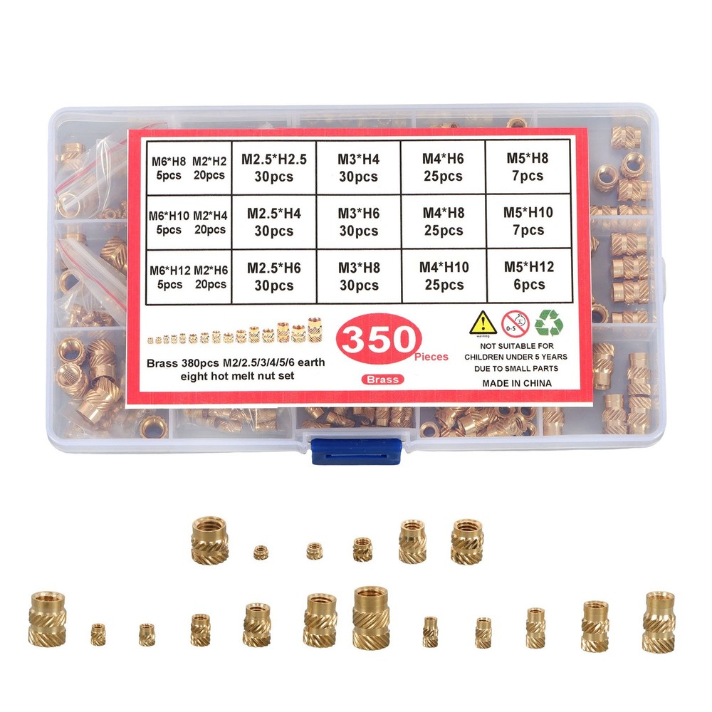350Pack Threaded inserts kits M2-M6 Metric Internal Thread Rolled Copper Inserts
