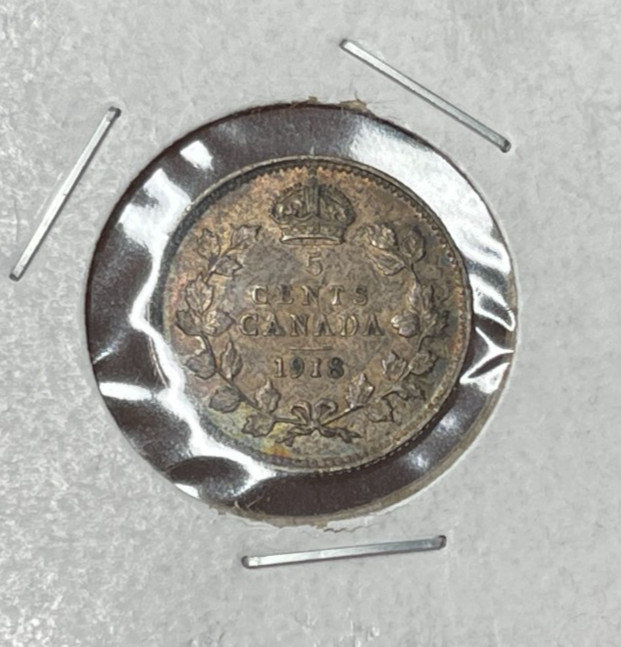 1918 Canada 5 Cents Silver Coin High Grade