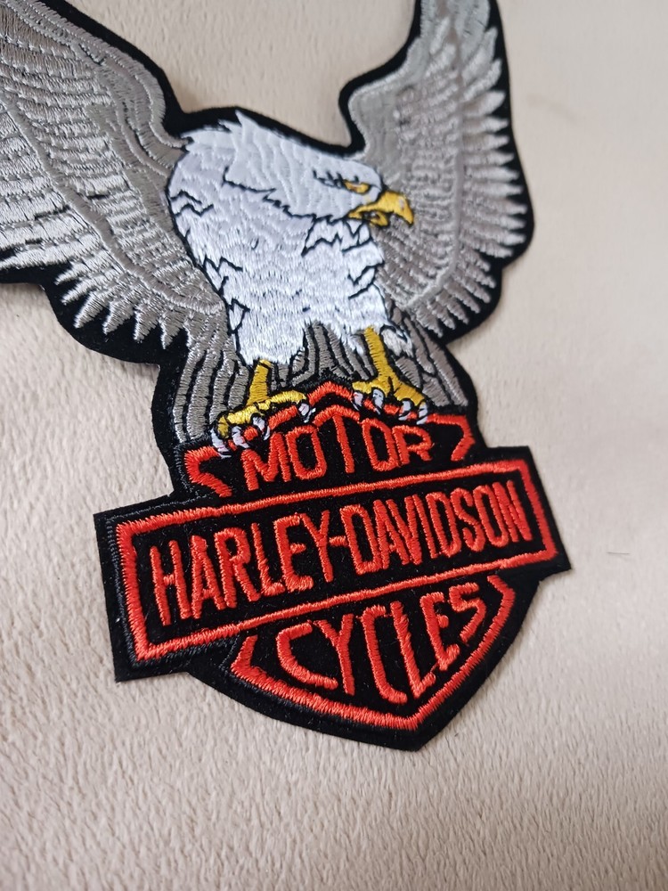 Harley Davidson Vtg Silver Black Patch Eagle Motorcycle Emblem 6.5”L