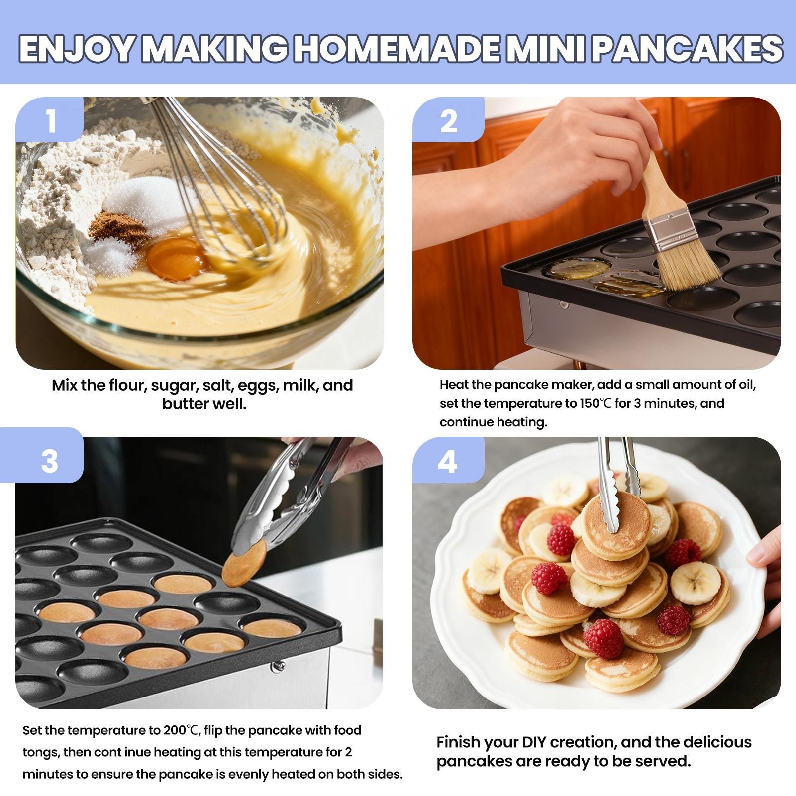 50 pcs Commercial Mini Pancake Maker, 110V Stainless Steel Pancake Maker Machine