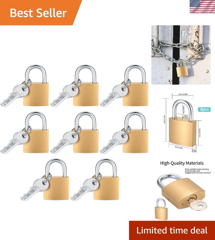Portable Brass Padlocks - 8 Pack Keyed Locks with Same Keys for Versatile Use