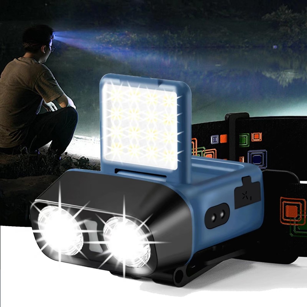 LED Headlamp Flashlight 1200LM Head Lights for Forehead USB Rechargeable Blue