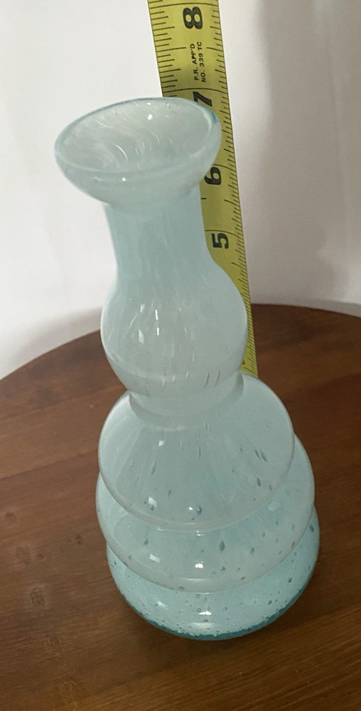 White Crystal Handmade Light Blue 7.5" Tall Controlled Bubbled Bud Vase ~ Pretty