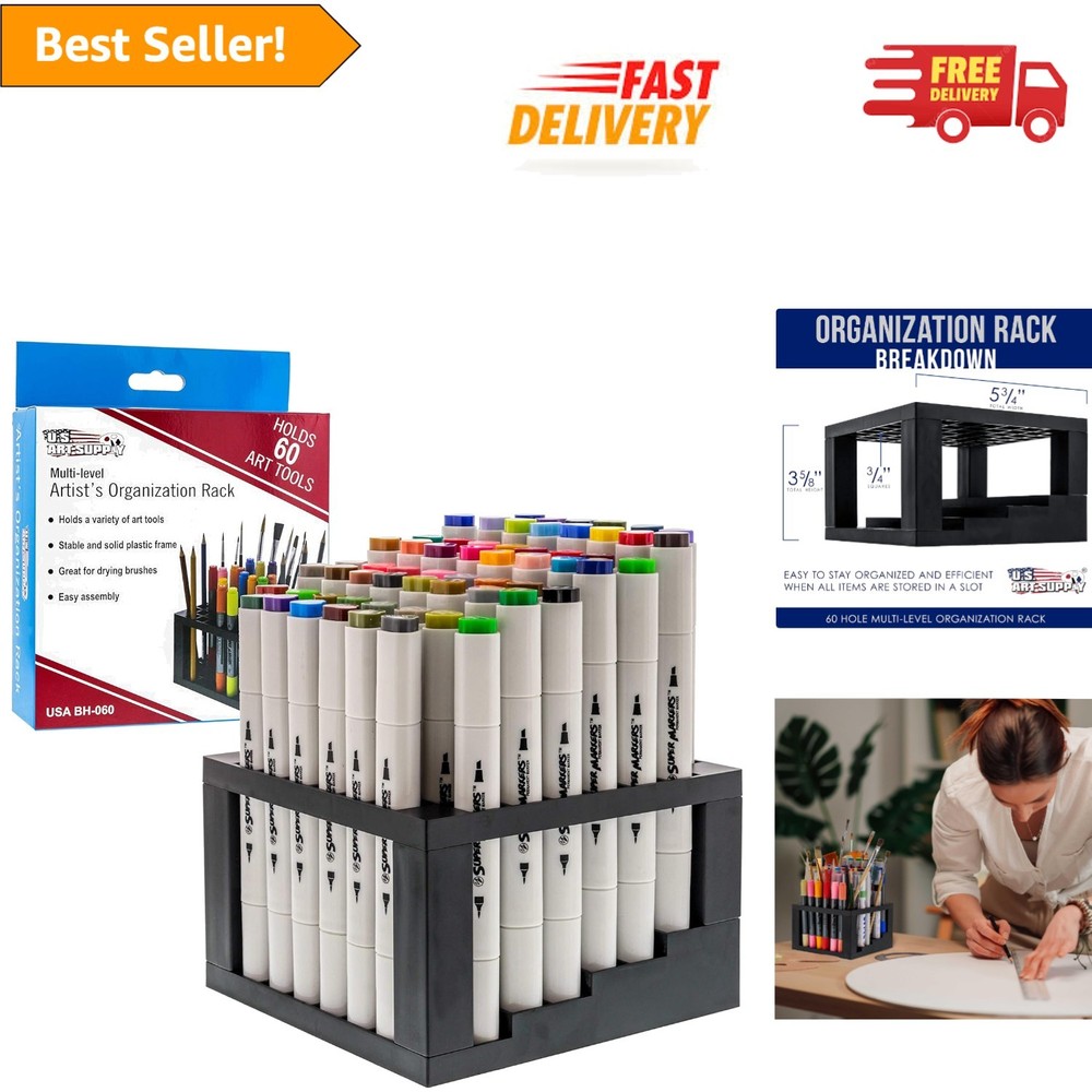 Portable 60 Hole Art Tool Storage Solution – Easy Access to Markers & Brushes