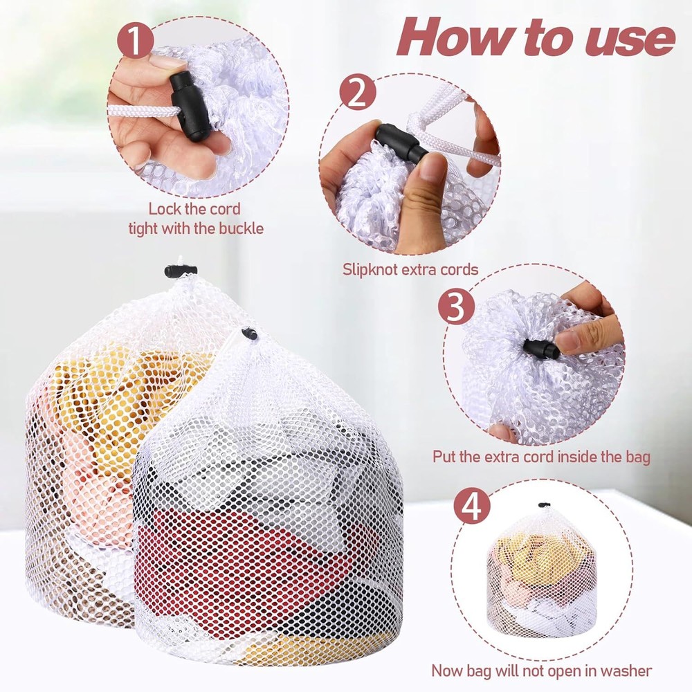 2x Extra Large Drawstring Laundry Bag Solid Mesh Material Mesh Laundry Bag White