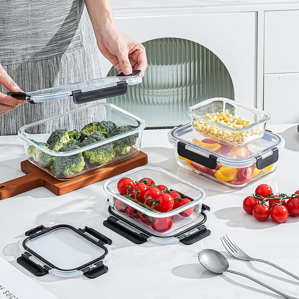 Versatile 4-Piece Glass Storage Containers with Locking Lids & Nesting Design