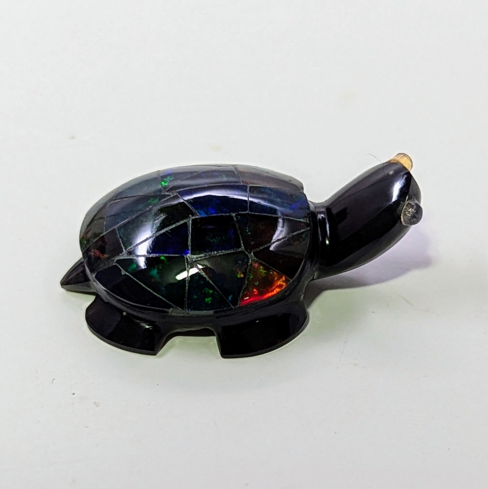FIREY MEXICAN OPAL TURTLE CARVING 1.25 Inches Long "Stunning Colors"