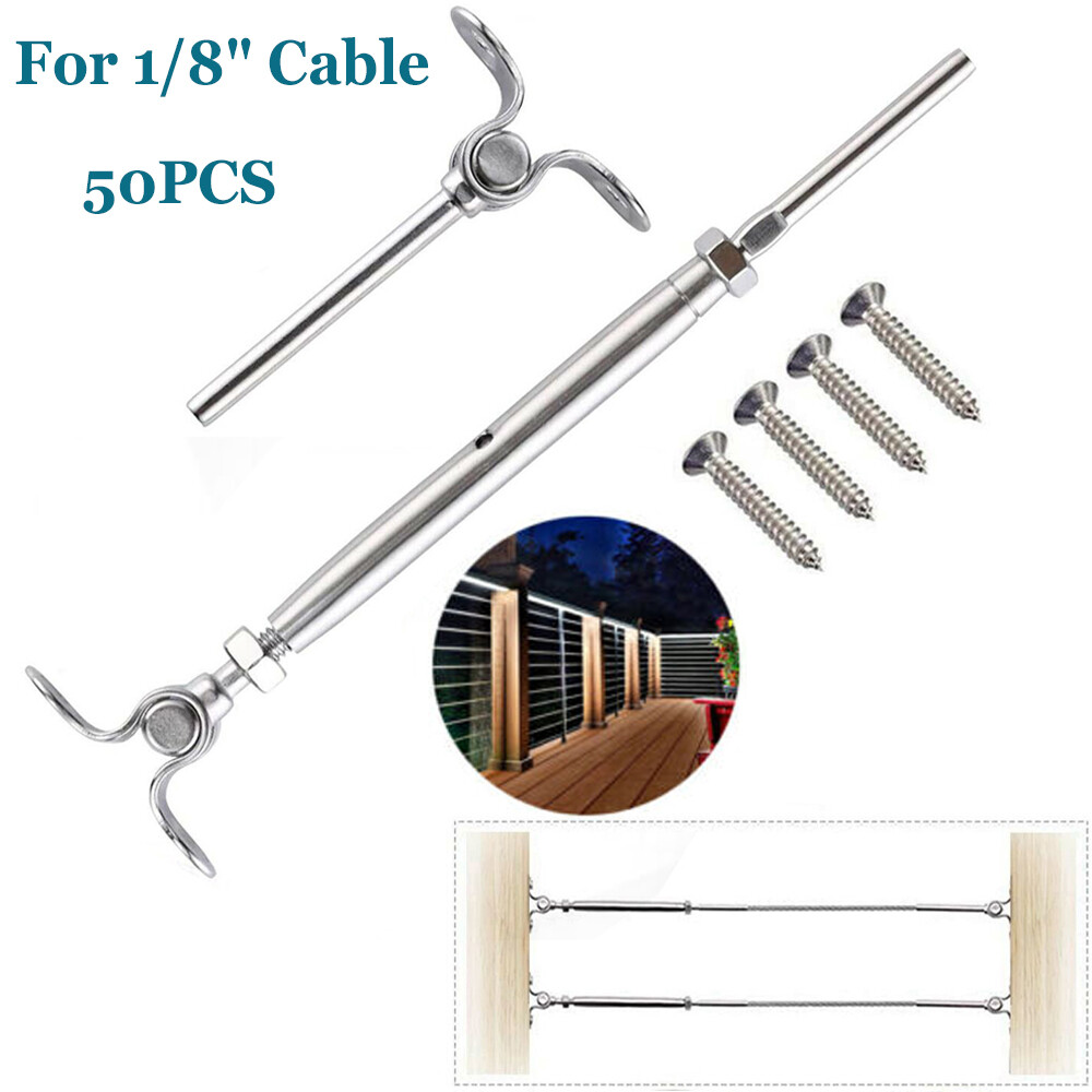 50 Pack T316 Stainless Steel Tensioner Set for 1/8" Cable Railing w/ Deck Toggle
