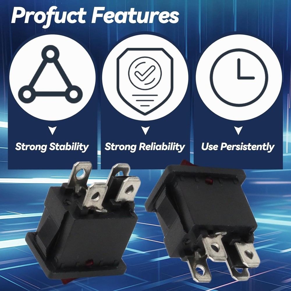5 Pack Mini Rocker Switch - On-Off Power Toggle with Red LED Light for Projects