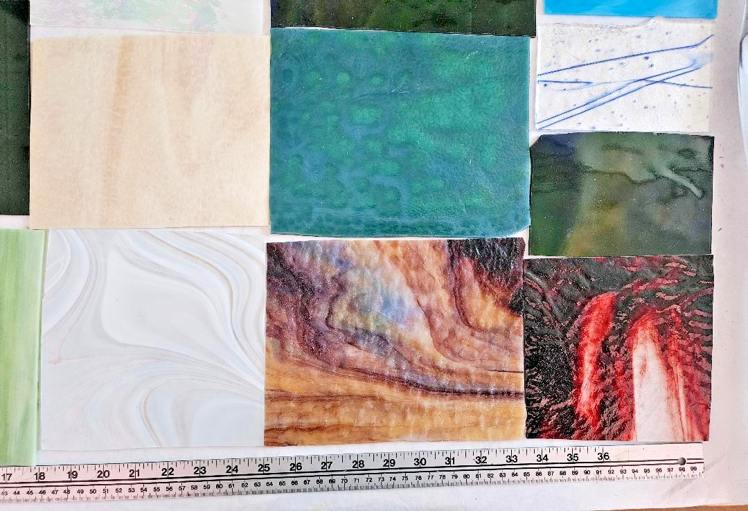 10 & 1/4 Pounds of Assorted Multicolor Stained-Glass Large Scraps/Sheets