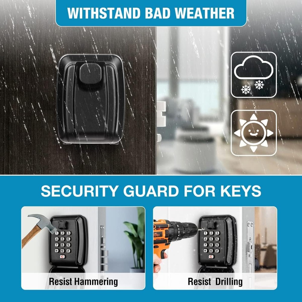 Key Lock Box Wall Mount with Code, Key Lock Box for Outside, Waterproof Key S...