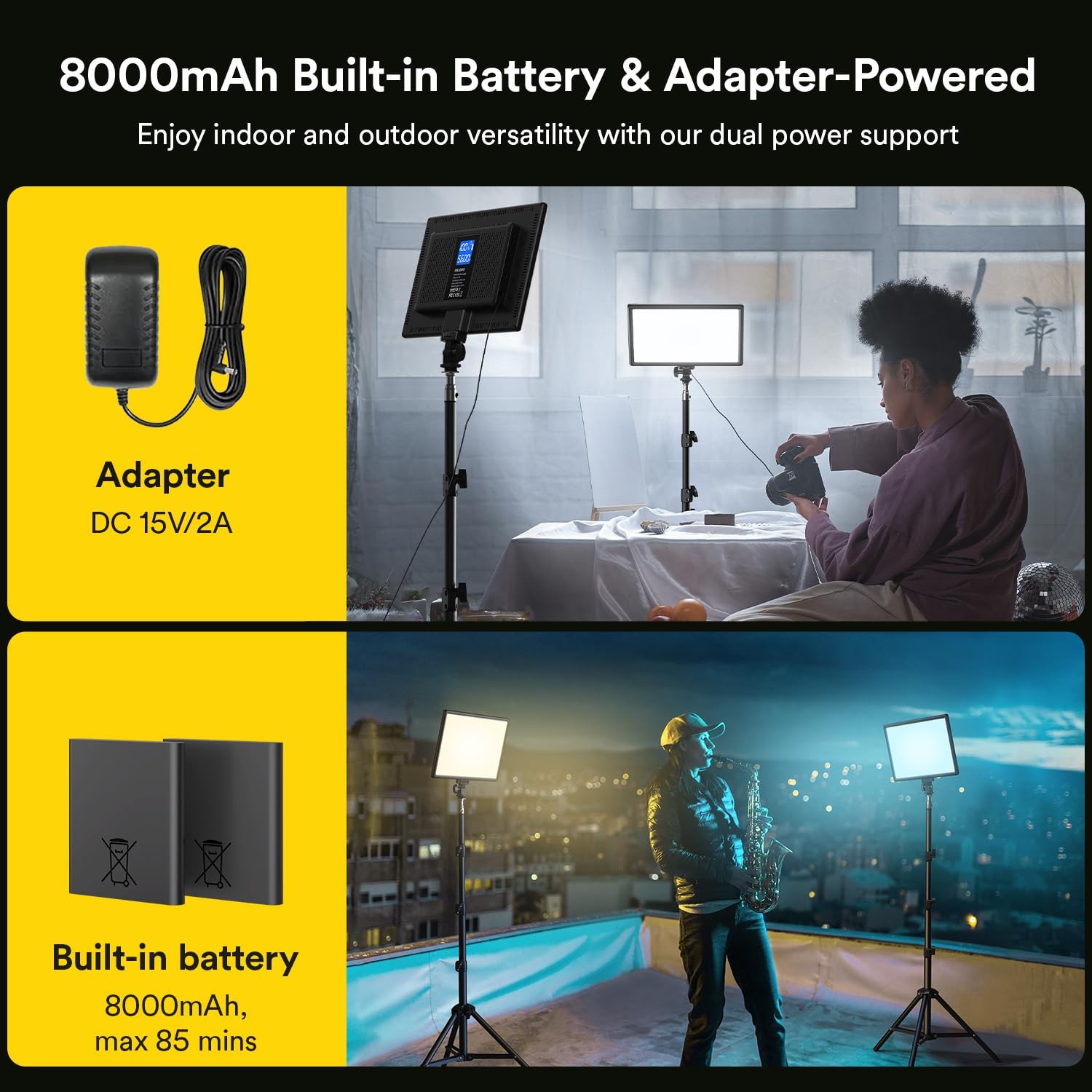 13" Edge-Lit LED Video Light Panel Kit (2-Pack), Bi-Color 2500K-6500K Soft St...