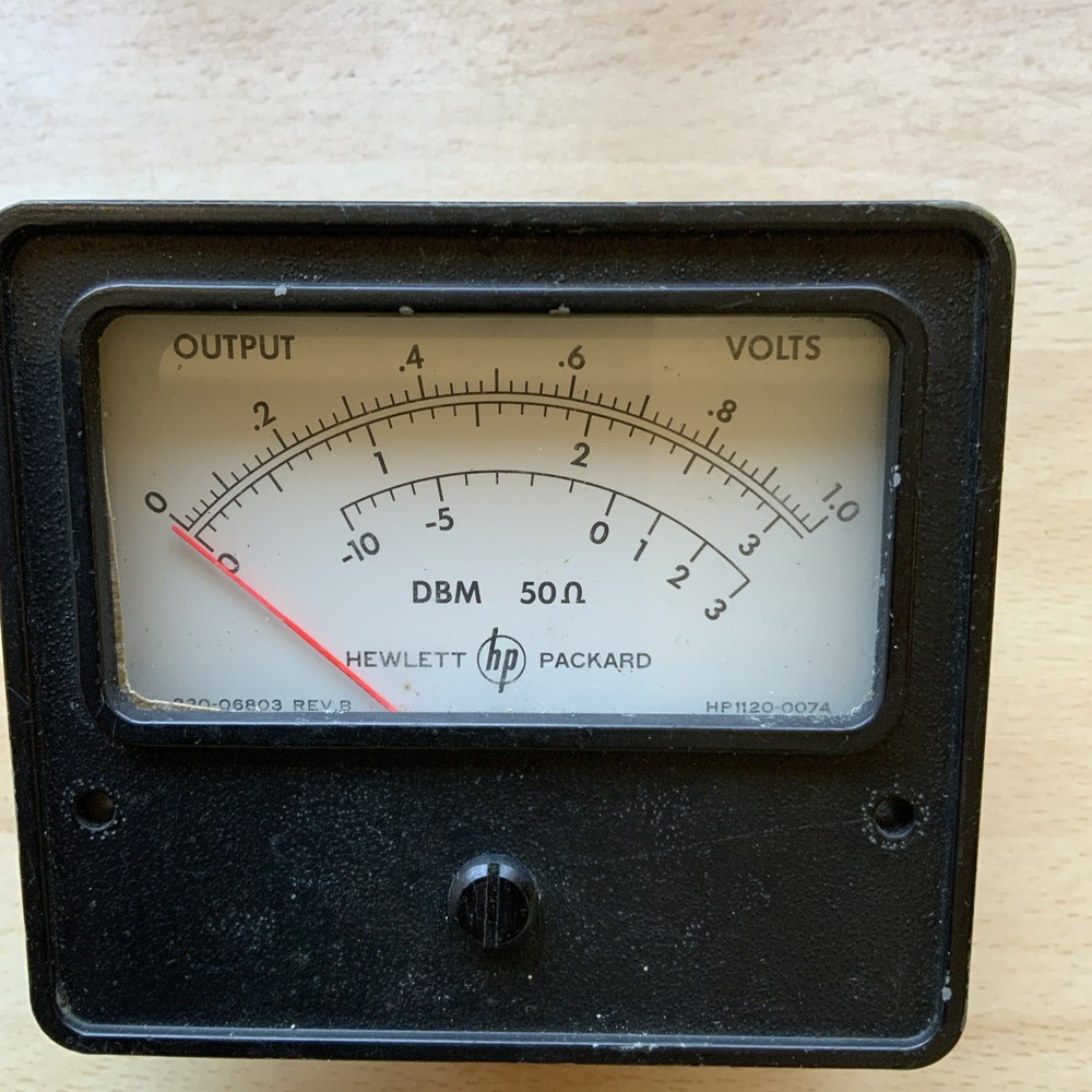 vintage panel meter, Voltage & Power dBm, made by Hewlett Packard.