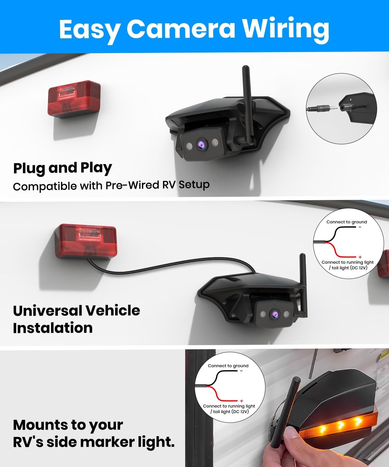 AUTO-VOX WF4 Wireless RV Camera System For Driving &Reversing 7.2" 1080P Monitor