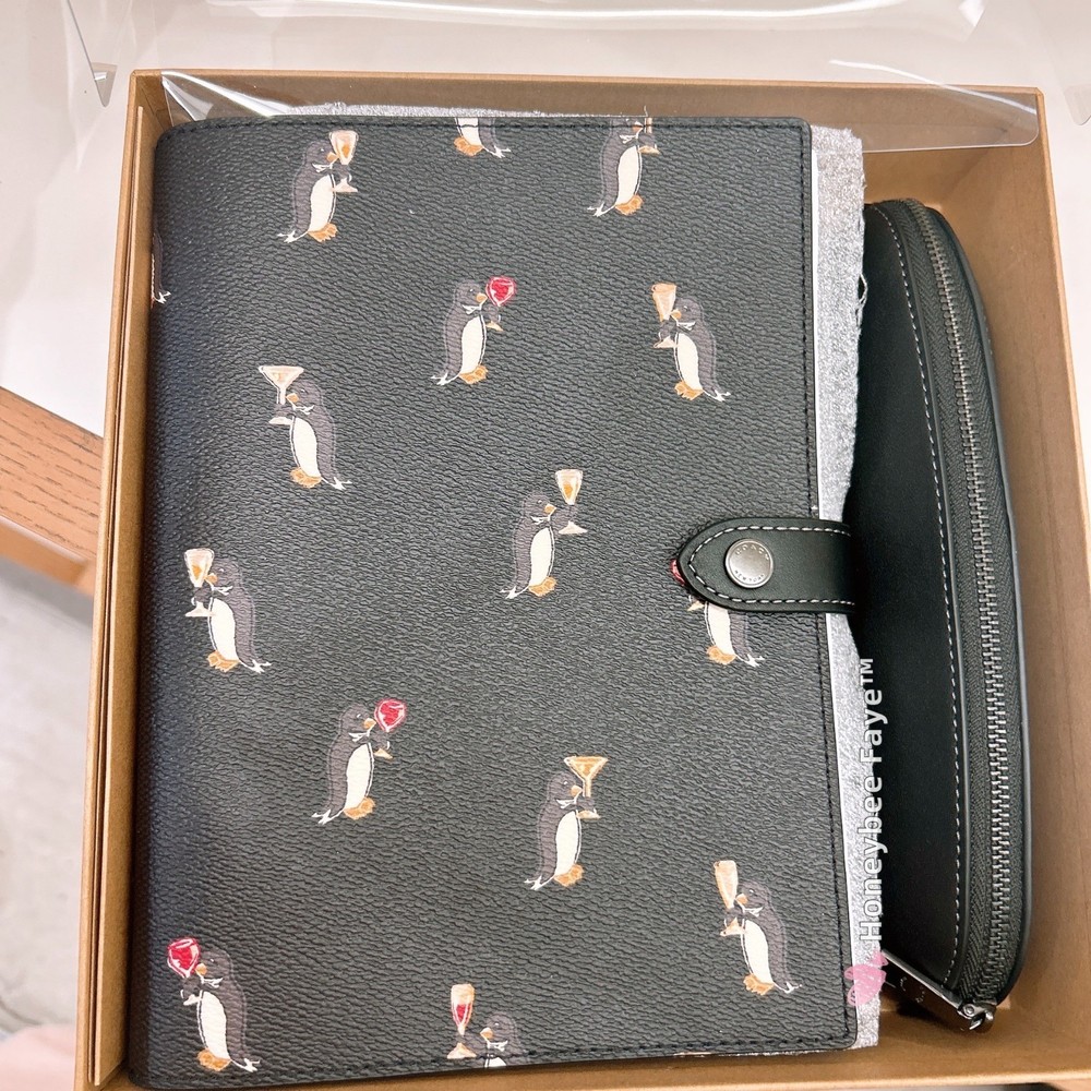 NWT Coach Boxed Notebook & Pencil Case Set With Penguin Print