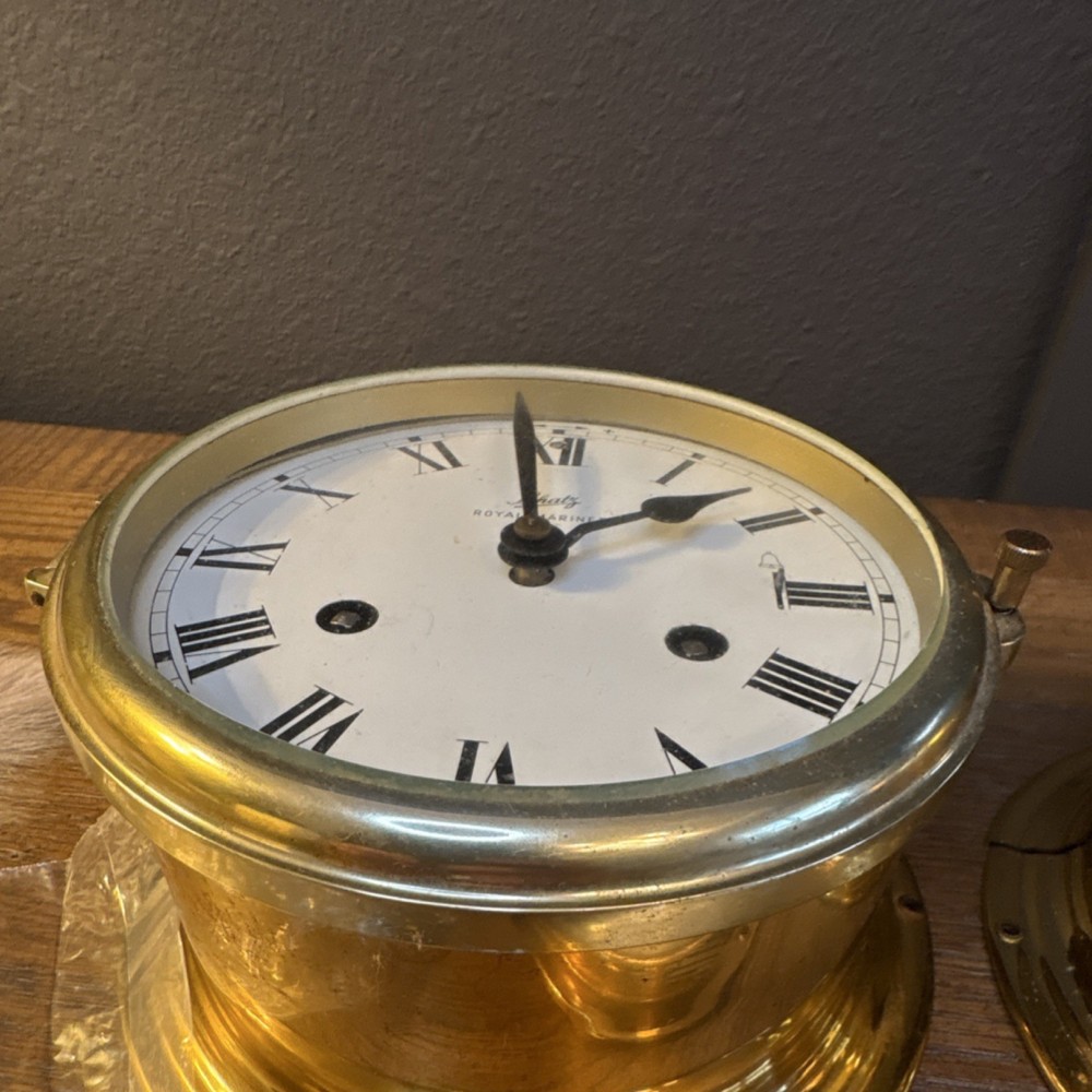 Schatz Royal Mariner Brass Clock, Barometer & Cape Cod Wind Velocity Sailing