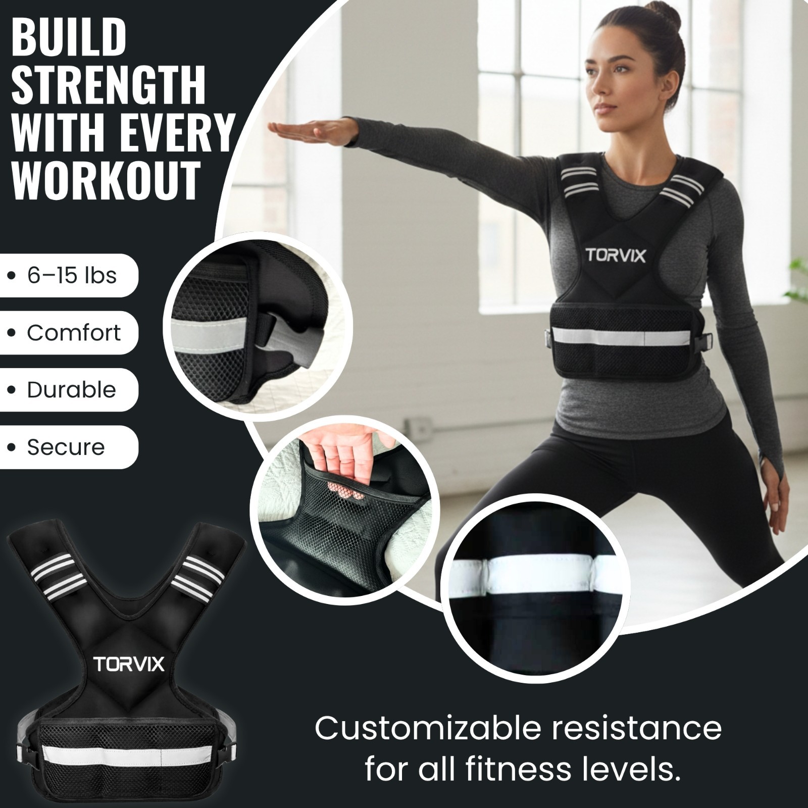 Weight Vest Adjustable 6-15 lb for Women and Men - Walking Running Training Vest