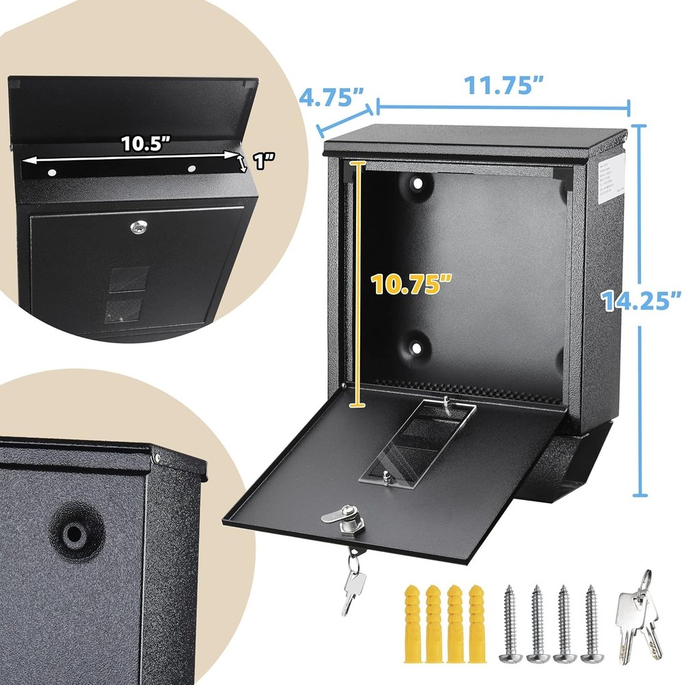 Wall Mount Locking Mailbox with Newspaper Holder, Rainproof Galvanized Mail Box
