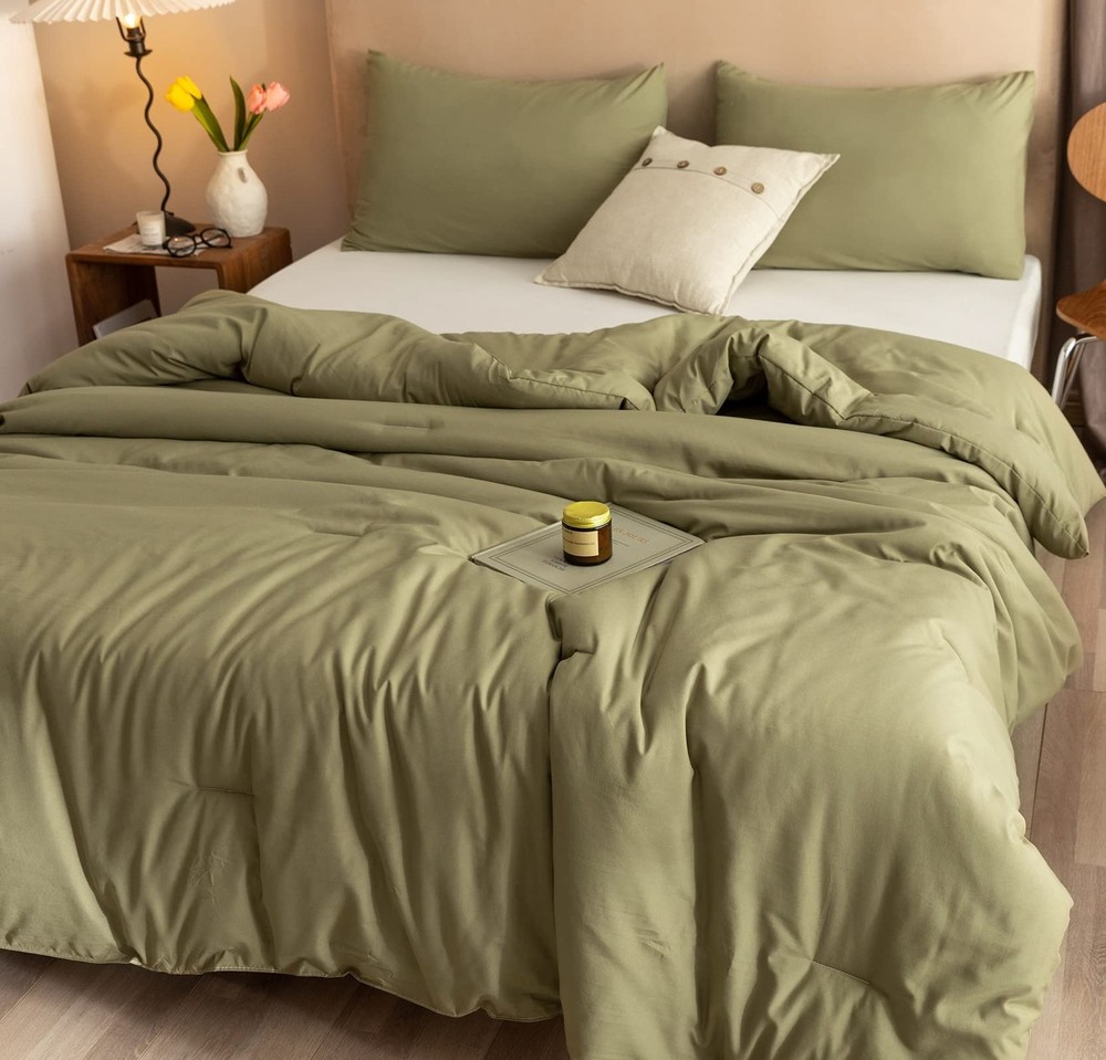 Queen Comforter Set Olive Green, 3pcs Bedding Sets Queen (1 Boho Olive Comfor...