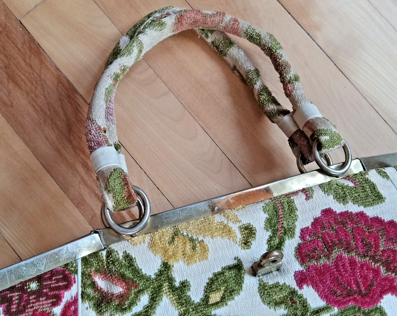 VTG MCM ETRA Fabric Textile Carpet Bag Metal Frame Handbag Floral Purse 50s-60s