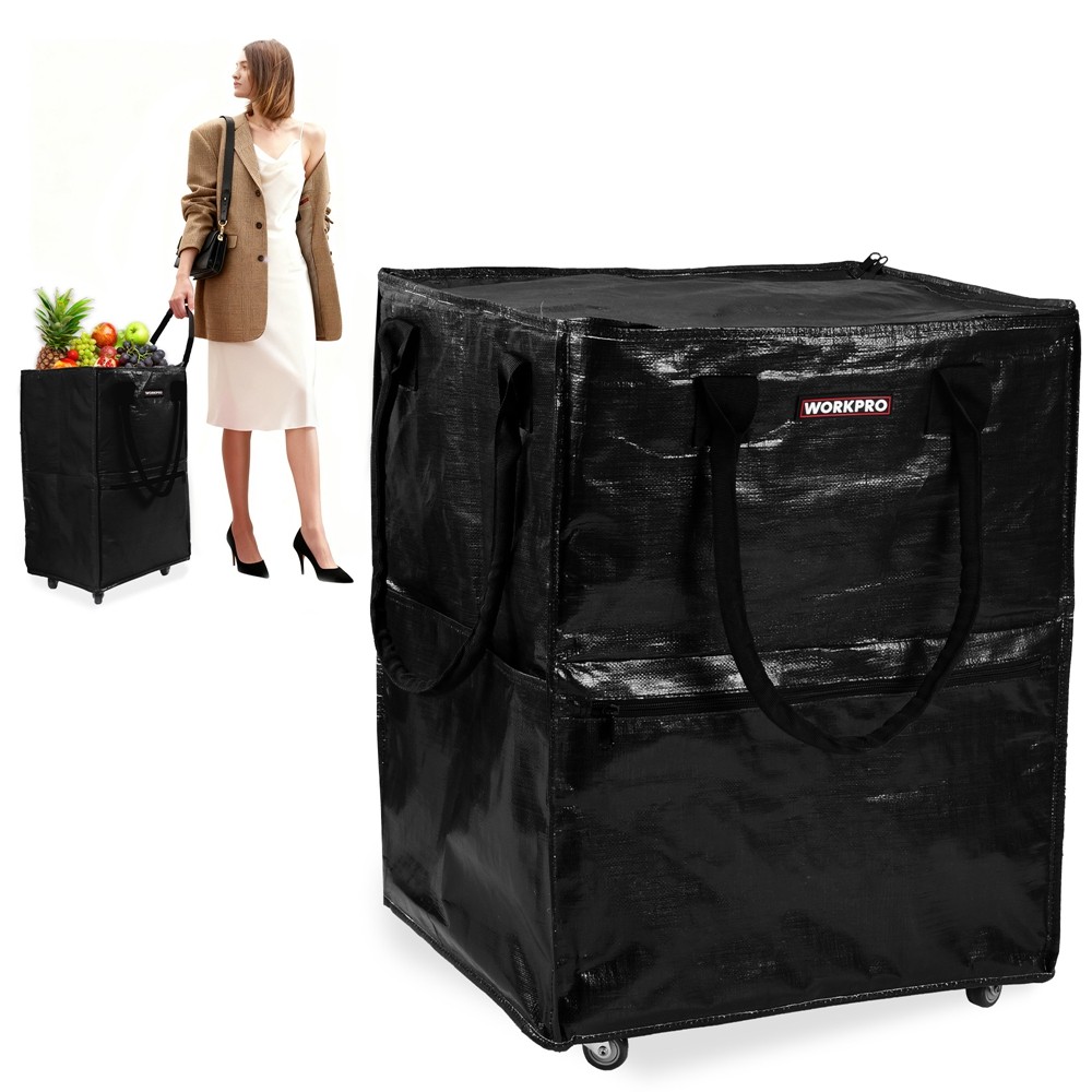 WORKPRO 36-Gallon Large Rolling Grocery Bag Tote 5 Wheels Dual Carry Storage Bag