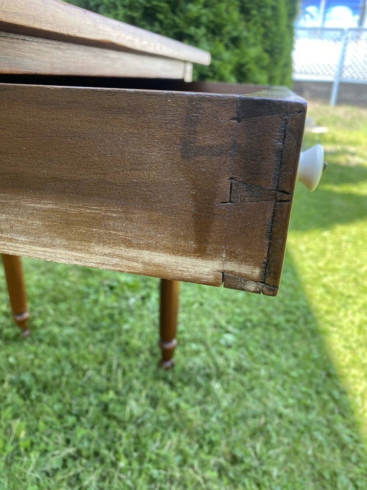 Antique Solid Maple Farmhouse Table with Drawer, Turned Legs, Rustic Desk