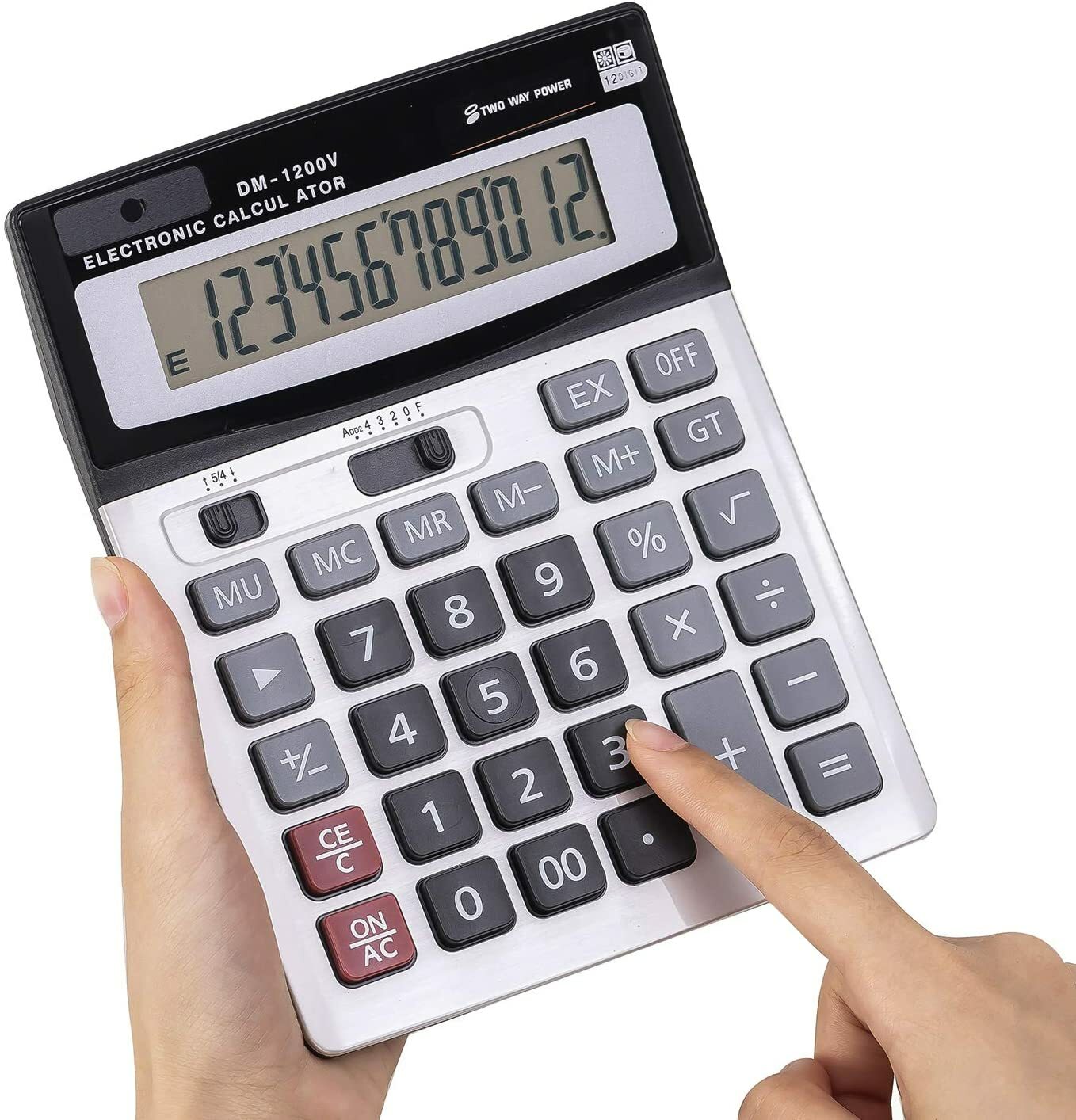 12-Digit Desktop Calculator Standard Function Dual Power Calculator Solar and AA