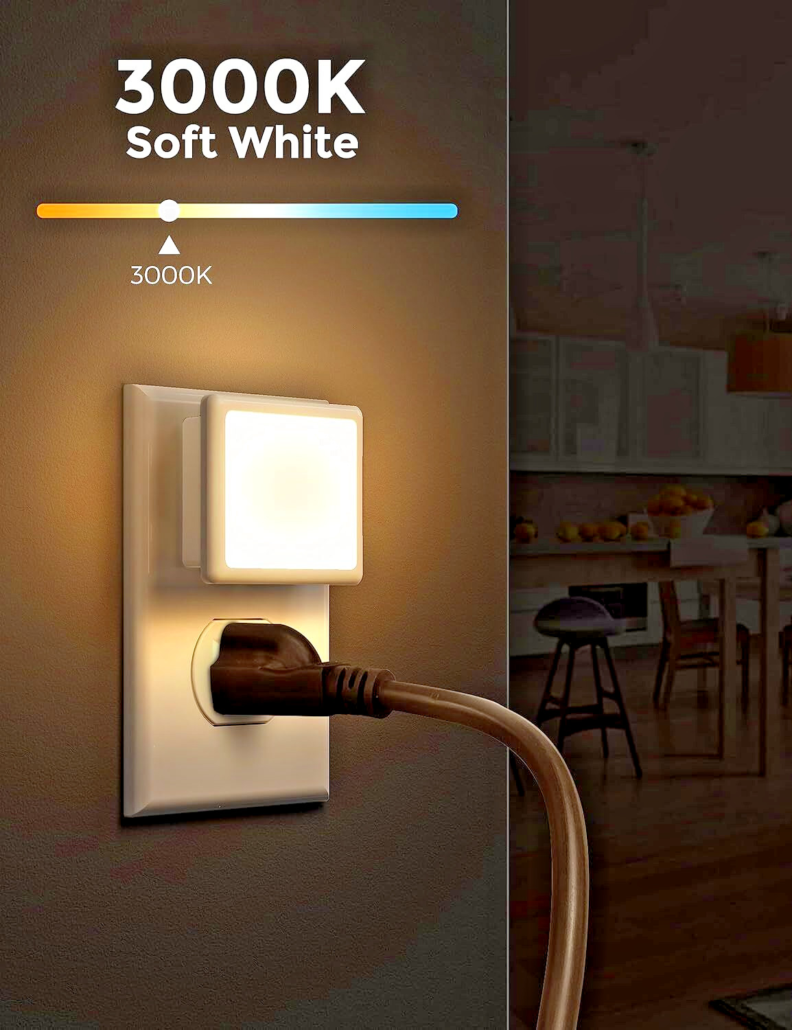 2 X Plug in LED Night Light 3000K Soft White .3W Bright Auto Dusk to Dawn Sensor