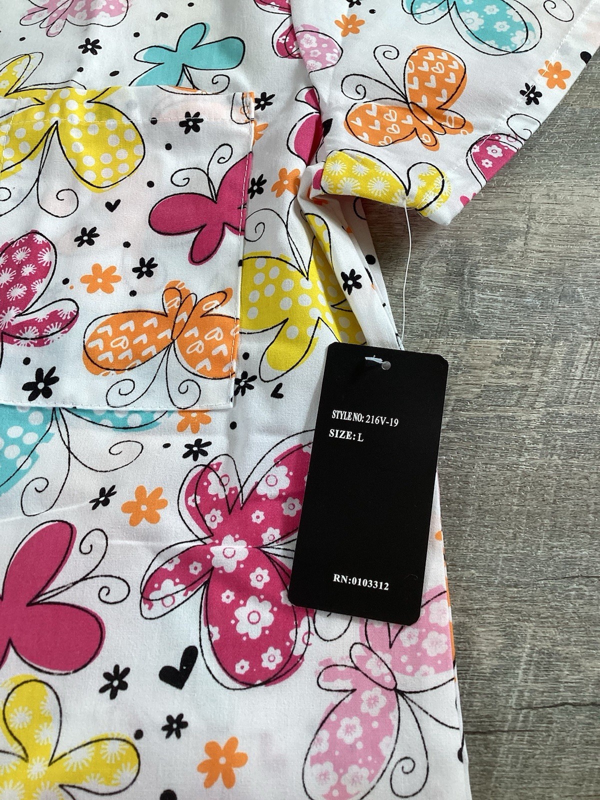 Just Love Womens Scrub Top L Butterfly Print V Neck Medical Nurse Shirt NWT