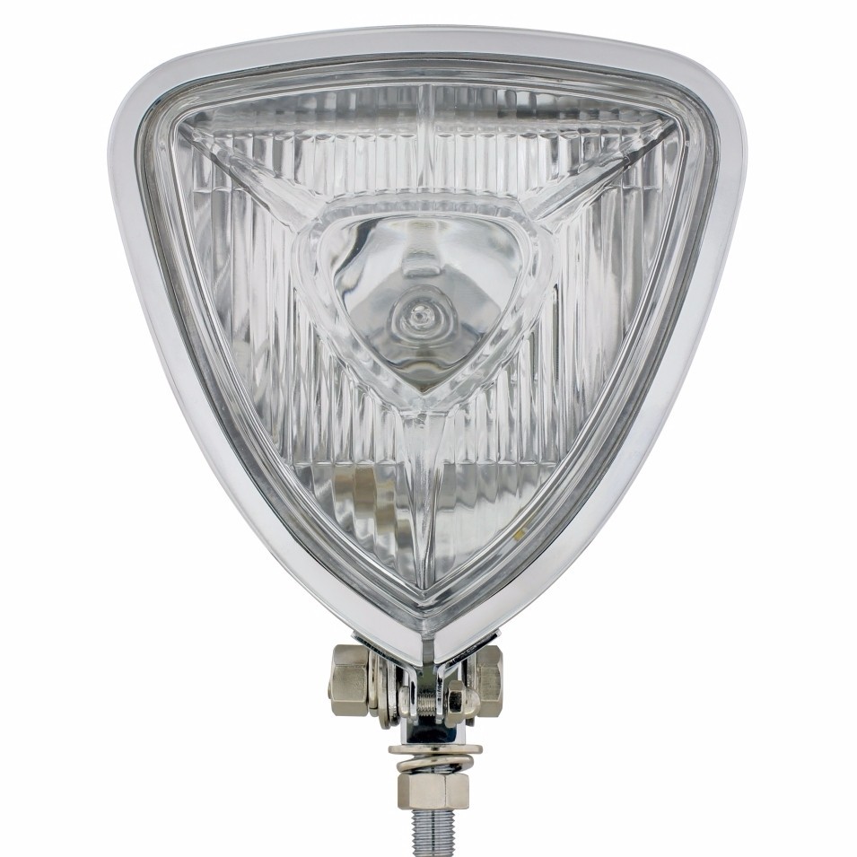 Vintage Style Triangle Headlight with Flat Chrome Housing