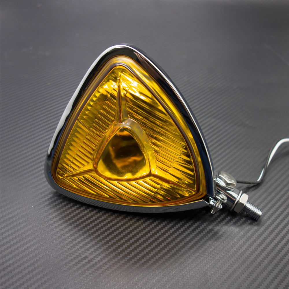Chrome Motorcycle Triangle Headlight Lamp Flat Back For Harley Chopper Bobber