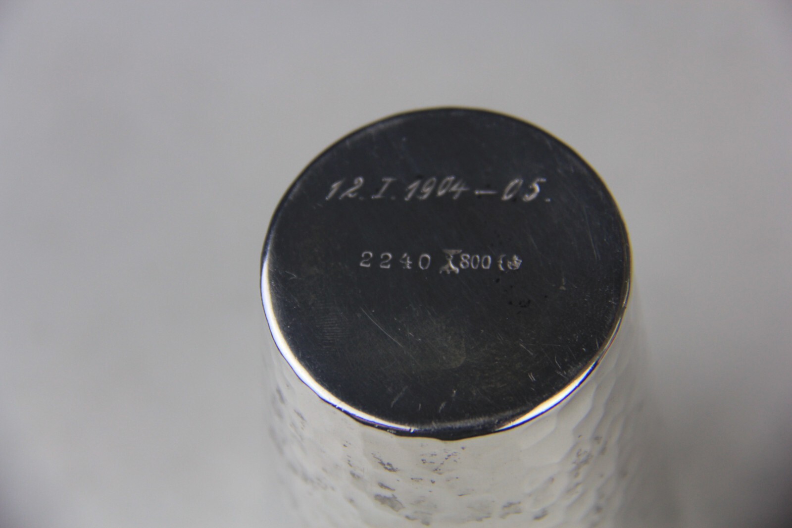 1904 German Hammered 800 Silver Beaker w/Hesse-Darmstadt 5 Mark Coin Attached